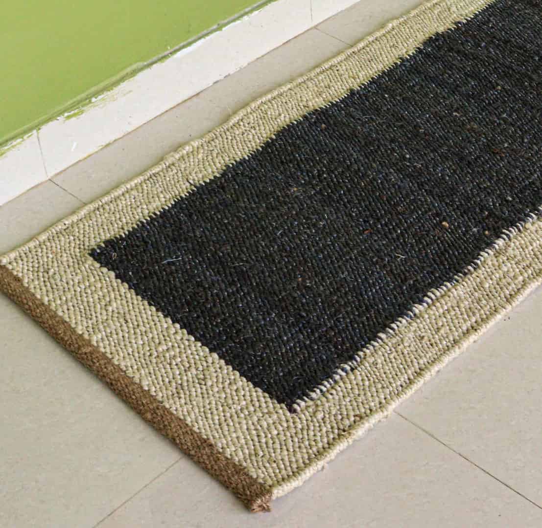 Black Hemp Runner Rug with Off White Border Hand Woven Stair Decor Jute Hemp Runner Rug - Image 3