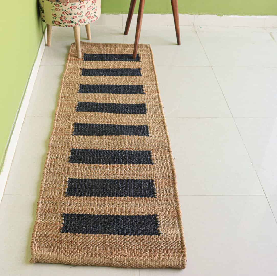 Home Decor Indian Hand Loomed Large Area Natural Jute Hemp Runner Rug with Black Stripes Line Decor Large Runner Dhurrie Rug  - Image 2