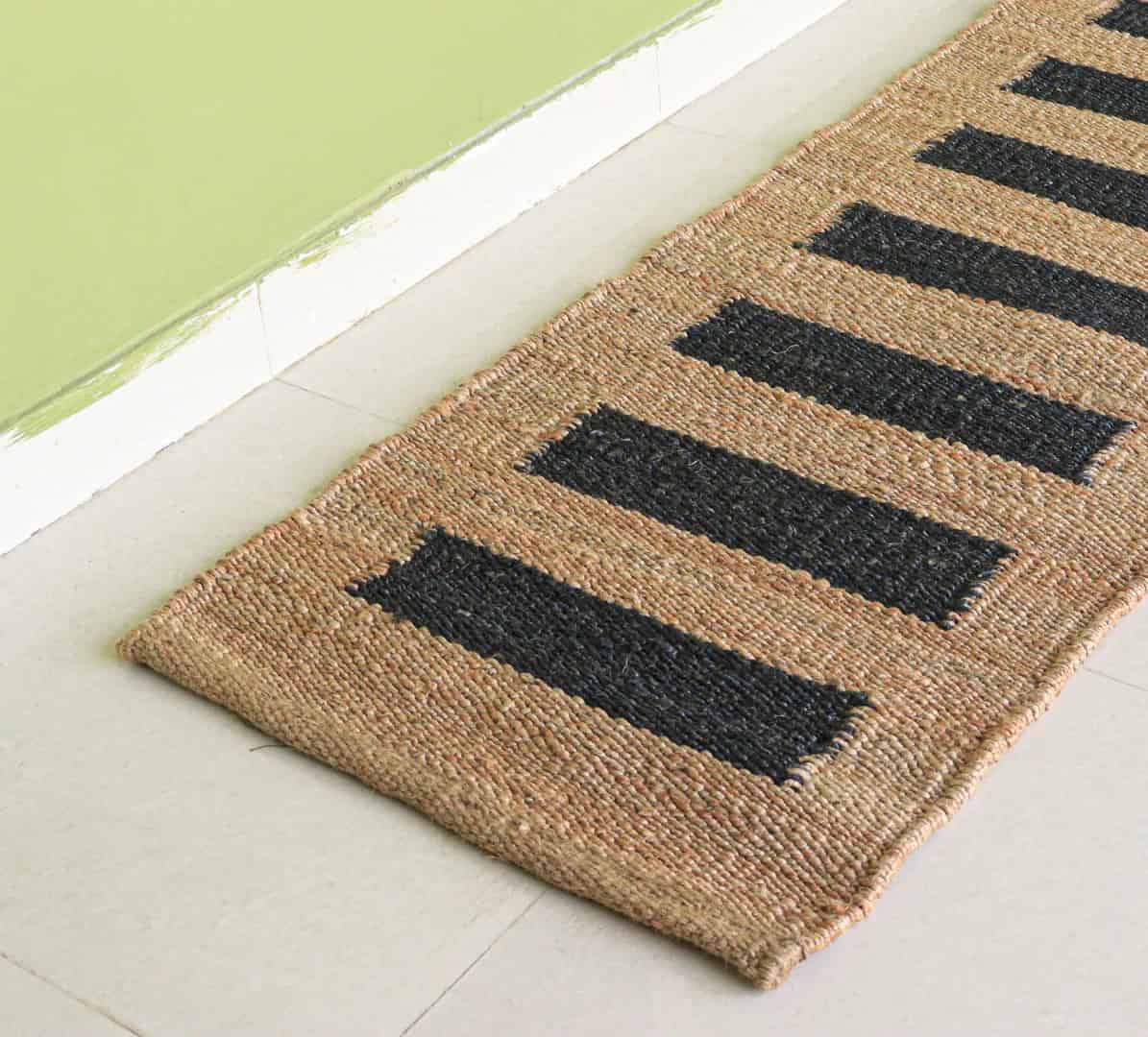 Home Decor Indian Hand Loomed Large Area Natural Jute Hemp Runner Rug with Black Stripes Line Decor Large Runner Dhurrie Rug  - Image 8