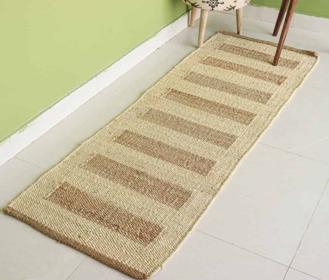 Off White hemp Runner Rug with Beige Stripes Design Hand Woven Stair Decor Jute Hemp Runner Rug Large Area Runner Rug  - Image 1