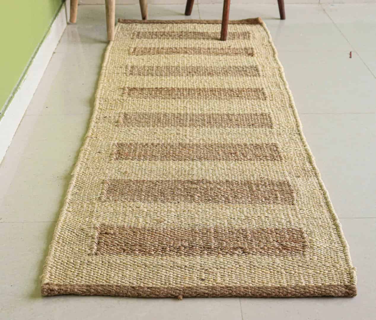 Off White hemp Runner Rug with Beige Stripes Design Hand Woven Stair Decor Jute Hemp Runner Rug Large Area Runner Rug  - Image 2