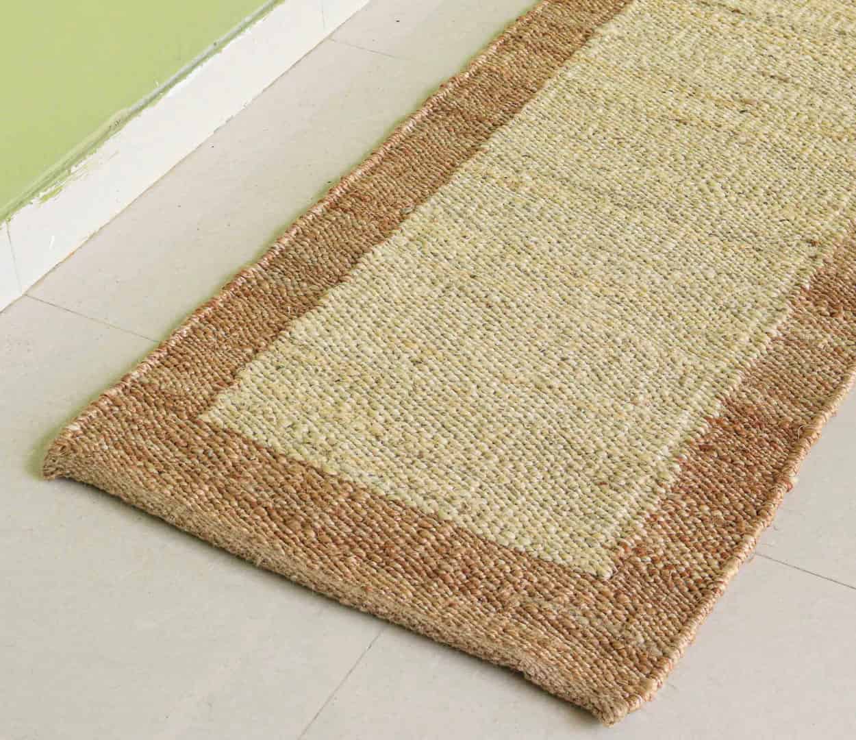 Indian Hand Loom Off White with Beige Border Jute Hemp Stair Runner Rug Large Area Runner Rug Vintage Hemp Jute Rug  - Image 3