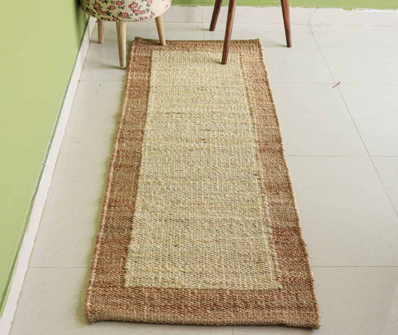Indian Hand Loom Off White with Beige Border Jute Hemp Stair Runner Rug Large Area Runner Rug Vintage Hemp Jute Rug  - Image 2