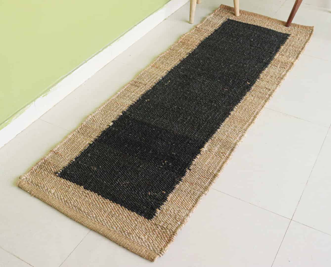 Hand Woven Large Area Black Hemp Runner Jute Rug with Beige Border Jute Hemp Runner Rug For Living Home Decor Rug - Image 3