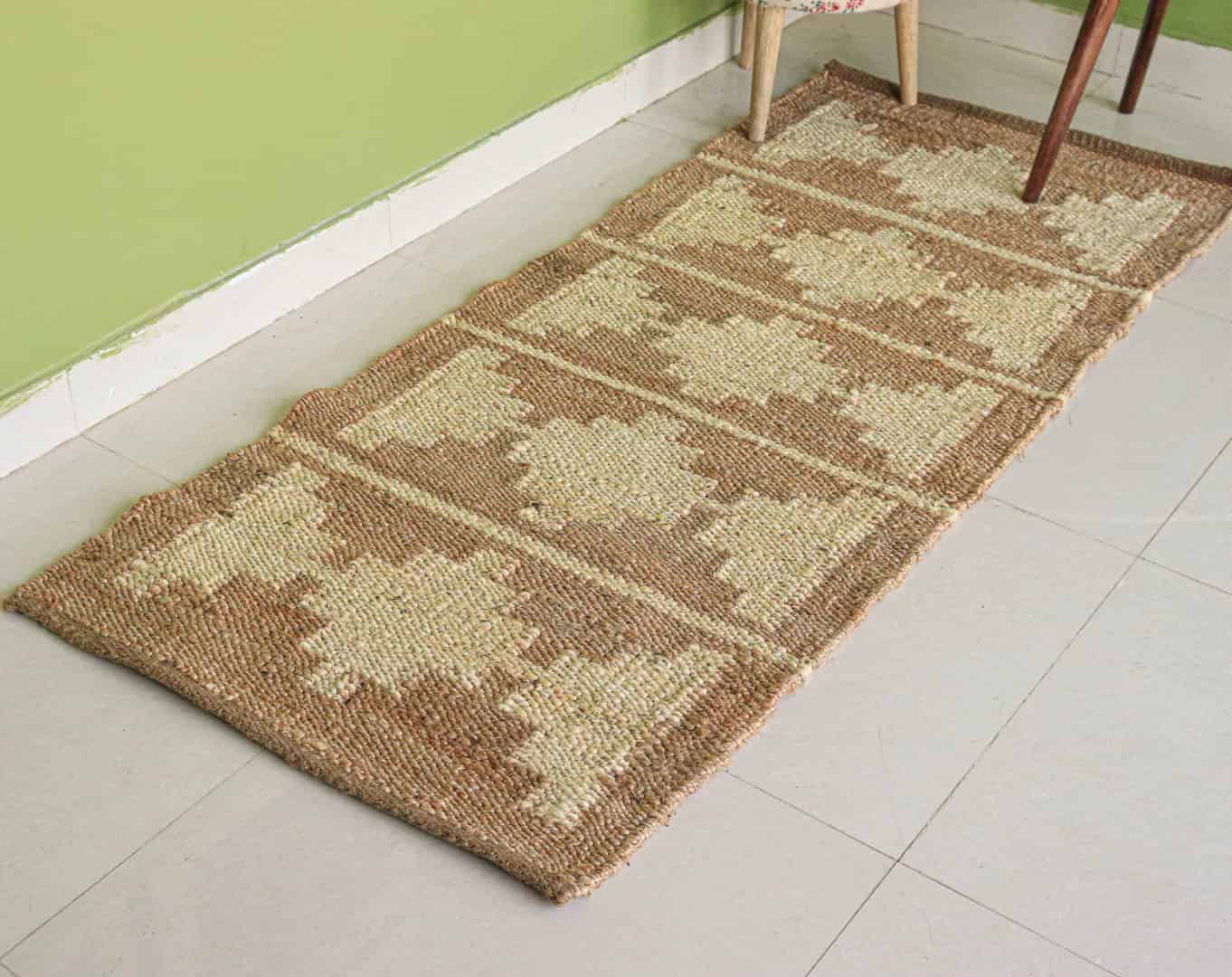 Indian Handmade Bohemian Natural Jute Hemp Runner Rug with Off White Design Gallery Decor Runner Rug  - Image 2