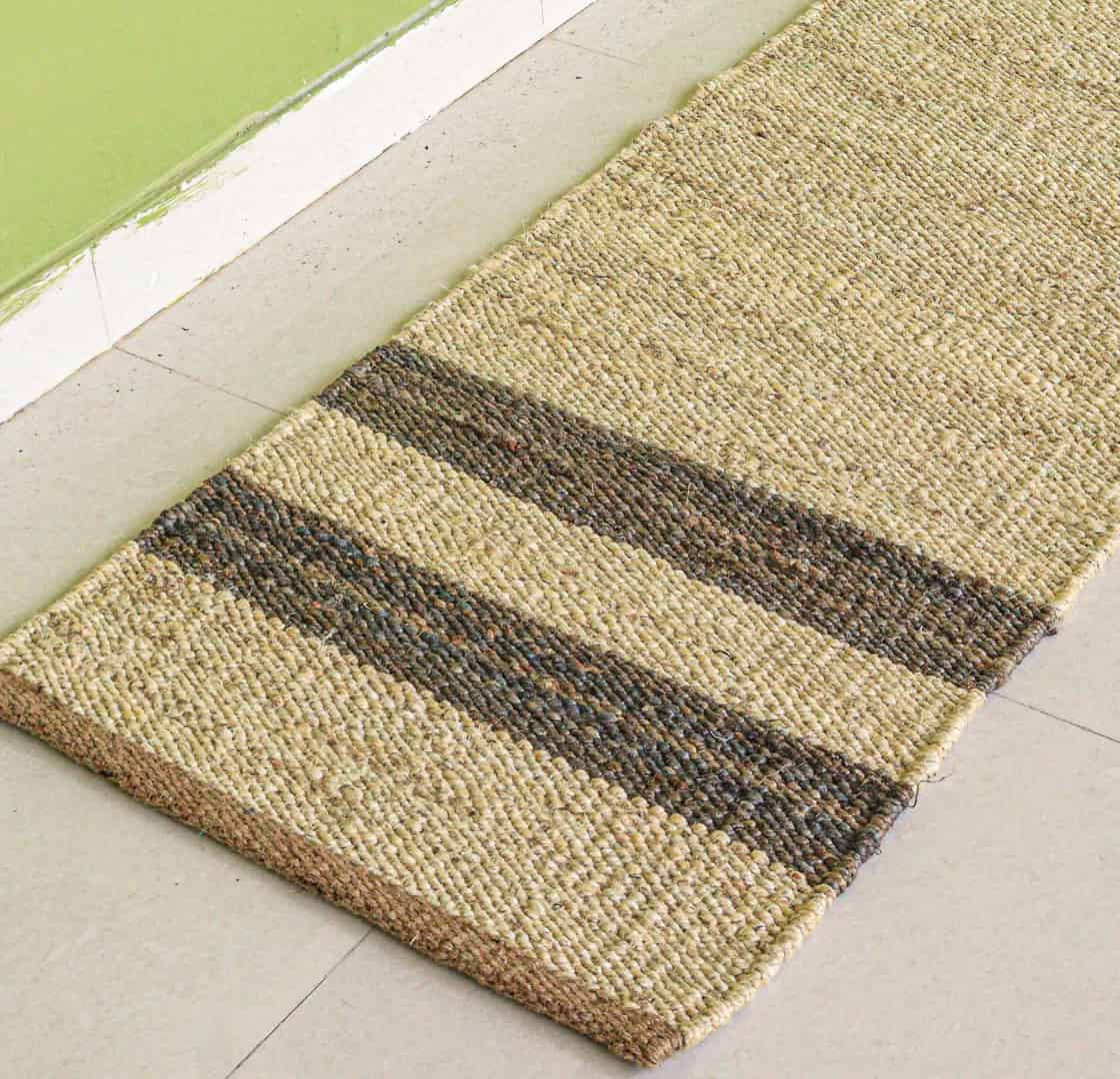 Indian Hand Loomed Off White Jute Hemp Runner Rug with Grey Stripe Line Vintage Runner Rug Handmade Hemp Runner Dhurrie Rug  - Image 4