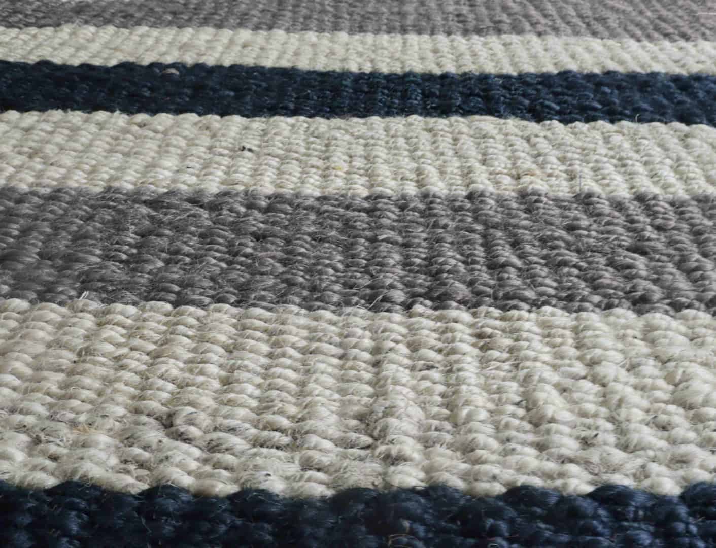 Handmade Off White Jute Hemp Rug For Living Area Decor With Grey and Black Stripes With Fringes Decor Hemp Jute Rug  - Image 4