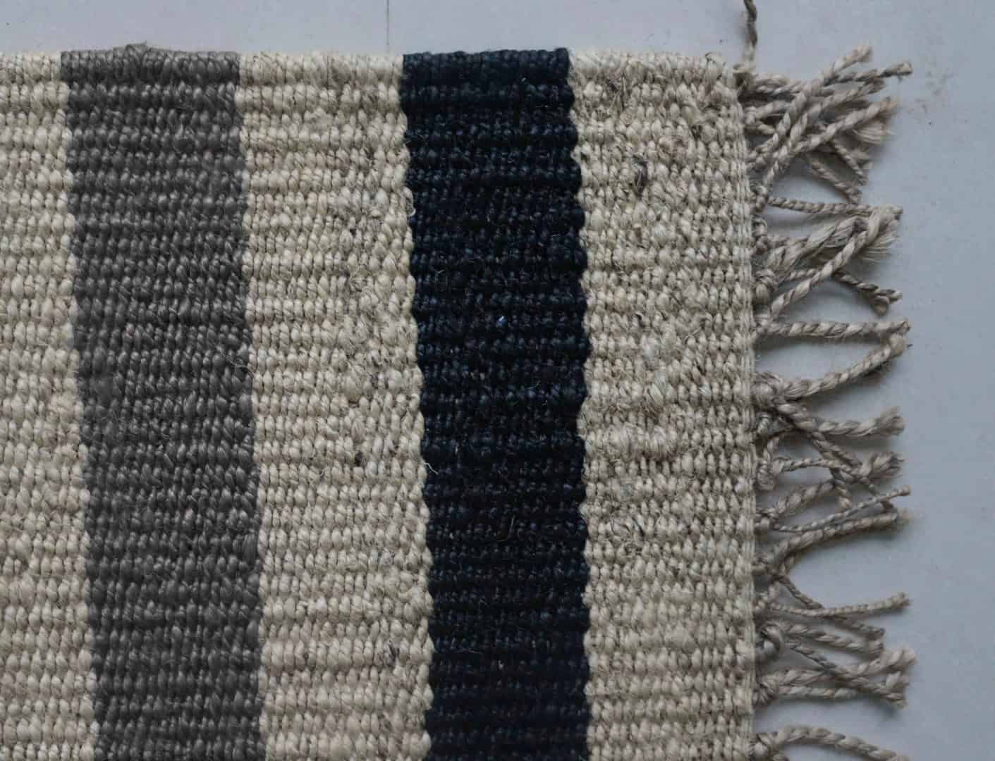Handmade Off White Jute Hemp Rug For Living Area Decor With Grey and Black Stripes With Fringes Decor Hemp Jute Rug  - Image 5