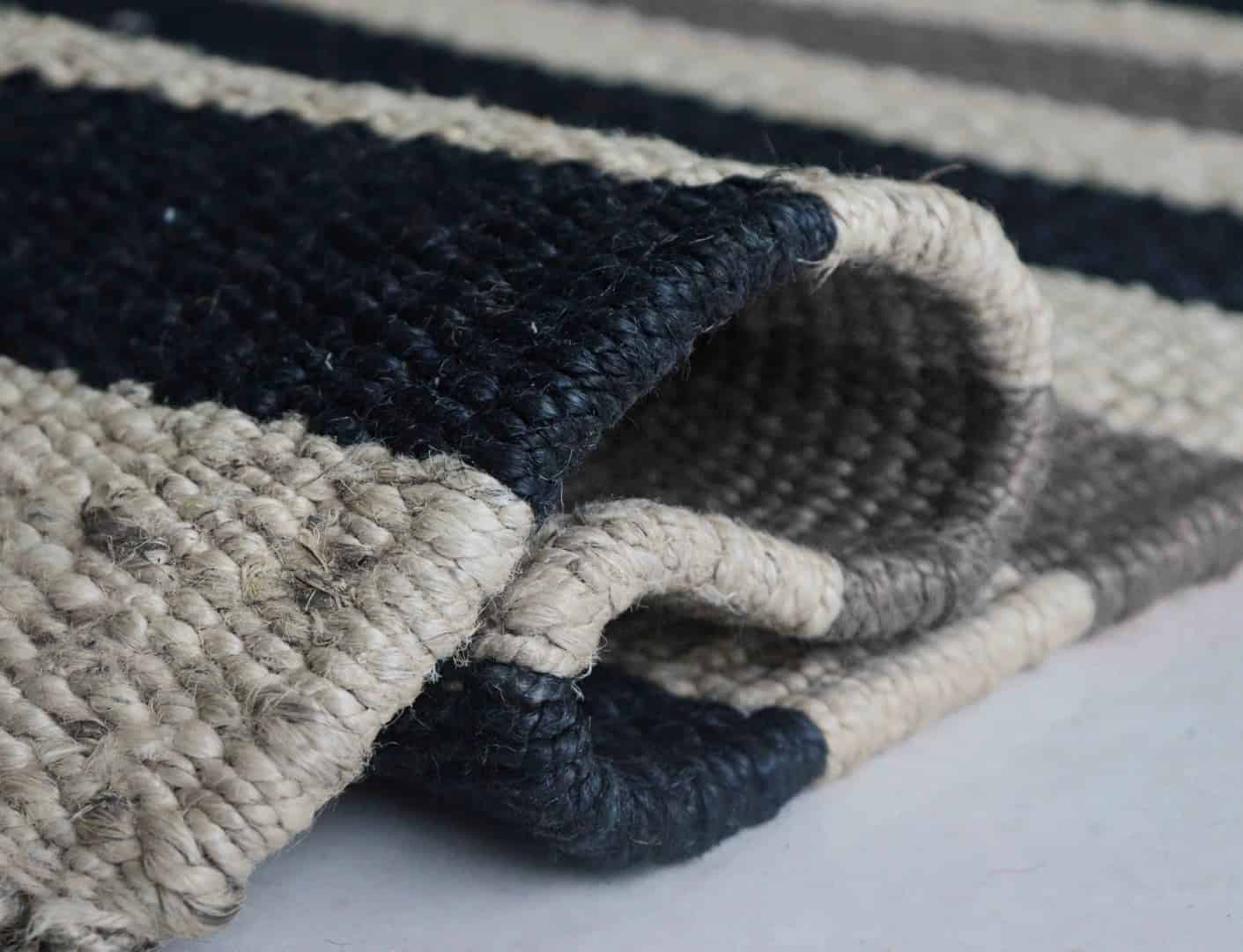 Handmade Off White Jute Hemp Rug For Living Area Decor With Grey and Black Stripes With Fringes Decor Hemp Jute Rug  - Image 6