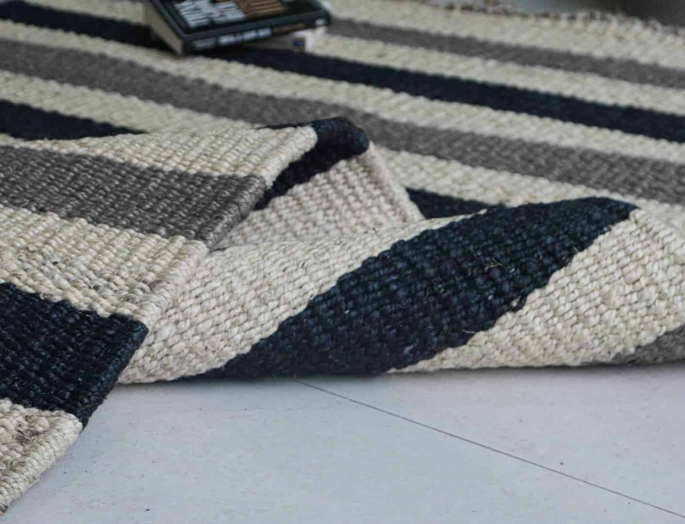 Handmade Off White Jute Hemp Rug For Living Area Decor With Grey and Black Stripes With Fringes Decor Hemp Jute Rug  - Image 8