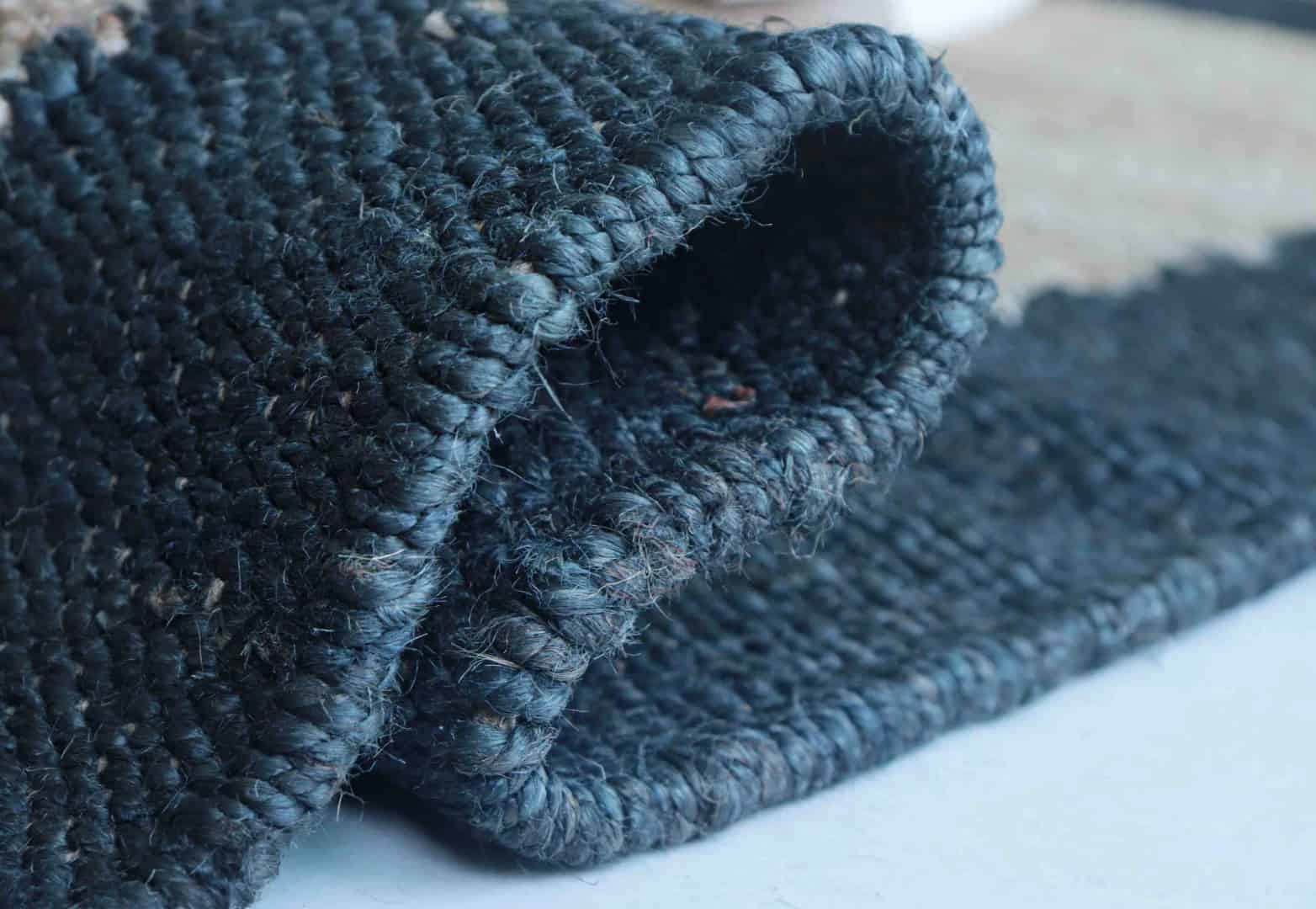 Custom Size Handwoven Large Area Off White Jute Hemp Rug with Navy Blue Border For Living Room And Kitchen Decor Rug  - Image 6