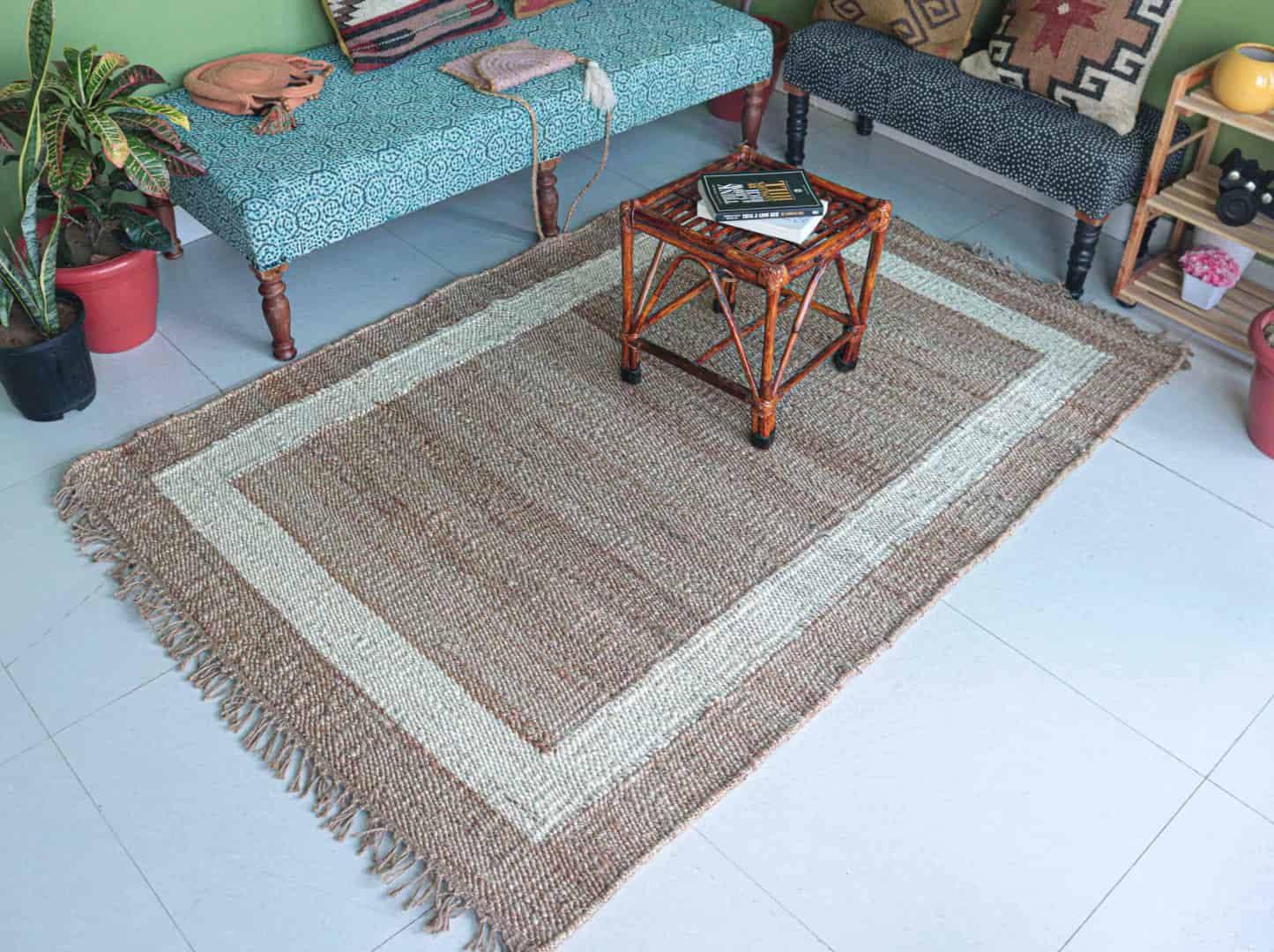 Natural Hemp Jute Rug with White Border Handwoven Jute Hemp Rug for Living Room Decor with Fringes Kitchen Large Area Rug - Image 3