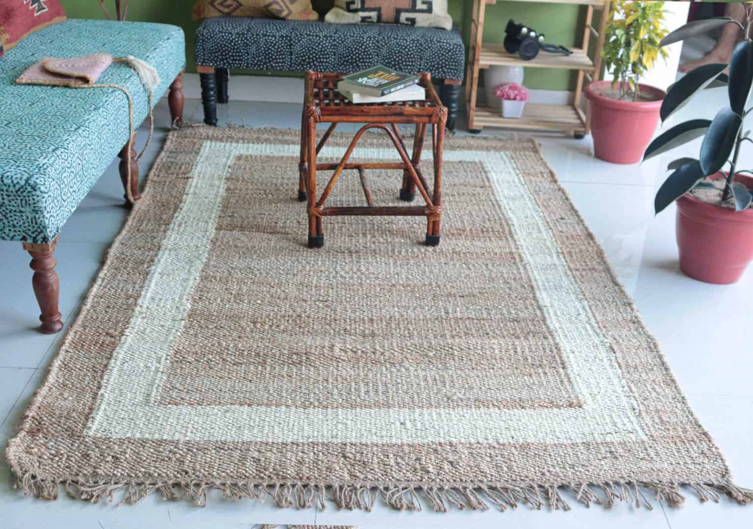 Natural Hemp Jute Rug with White Border Handwoven Jute Hemp Rug for Living Room Decor with Fringes Kitchen Large Area Rug - Image 2