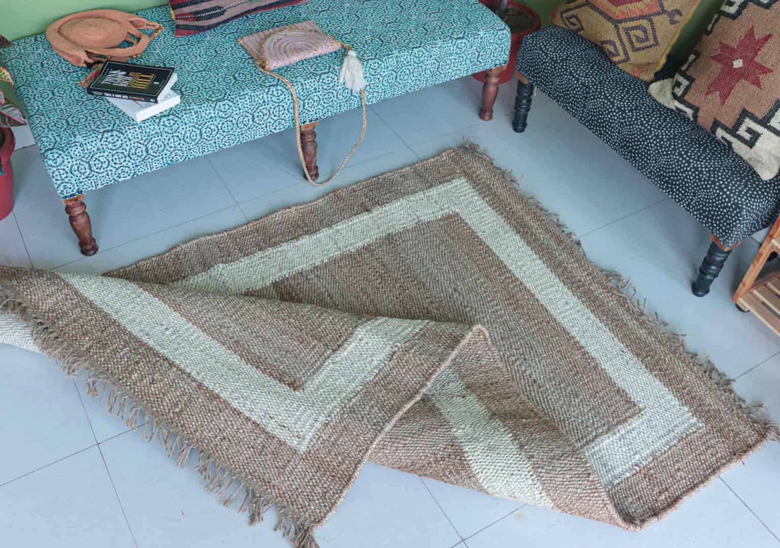 Natural Hemp Jute Rug with White Border Handwoven Jute Hemp Rug for Living Room Decor with Fringes Kitchen Large Area Rug - Image 5