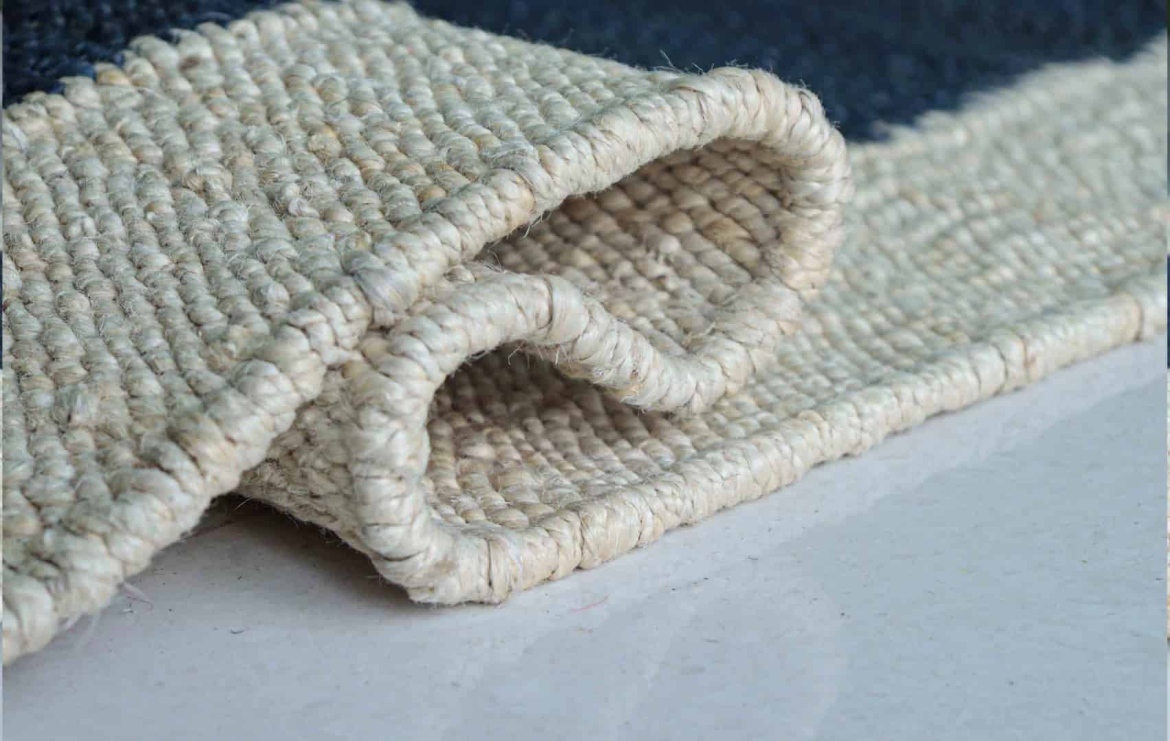 Hand Woven Blue with Off White Border Stair Jute Hemp Rug for Living Room - Image 6