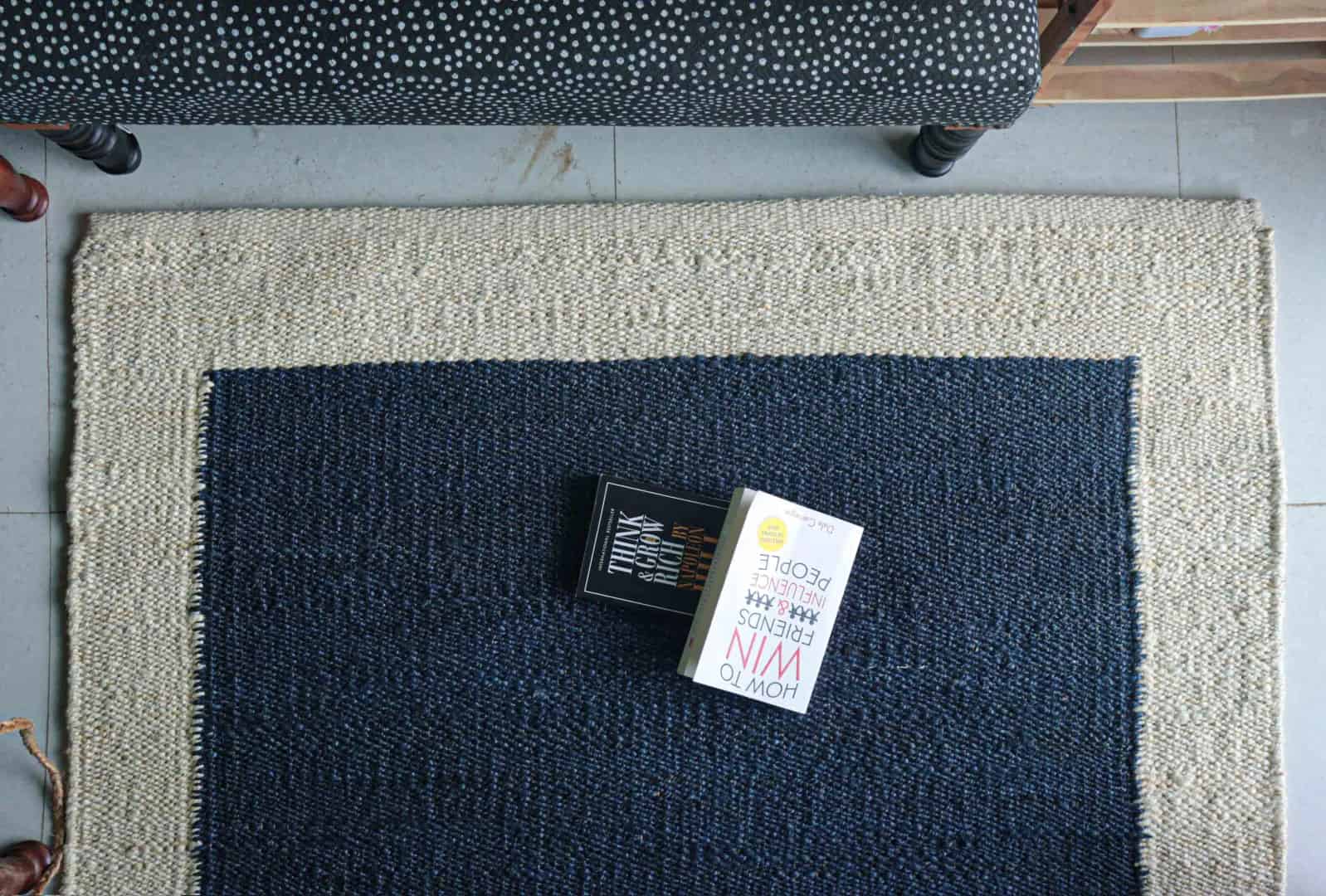 Hand Woven Blue with Off White Border Stair Jute Hemp Rug for Living Room - Image 8