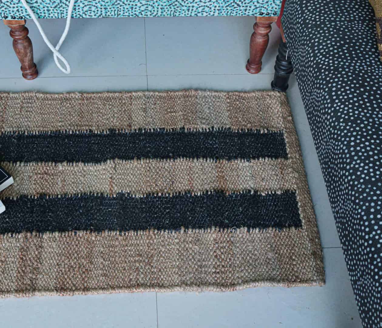 Indian Hand Woven Beige with Black Stripes Large Area Jute Hemp Runner Rug - Image 4