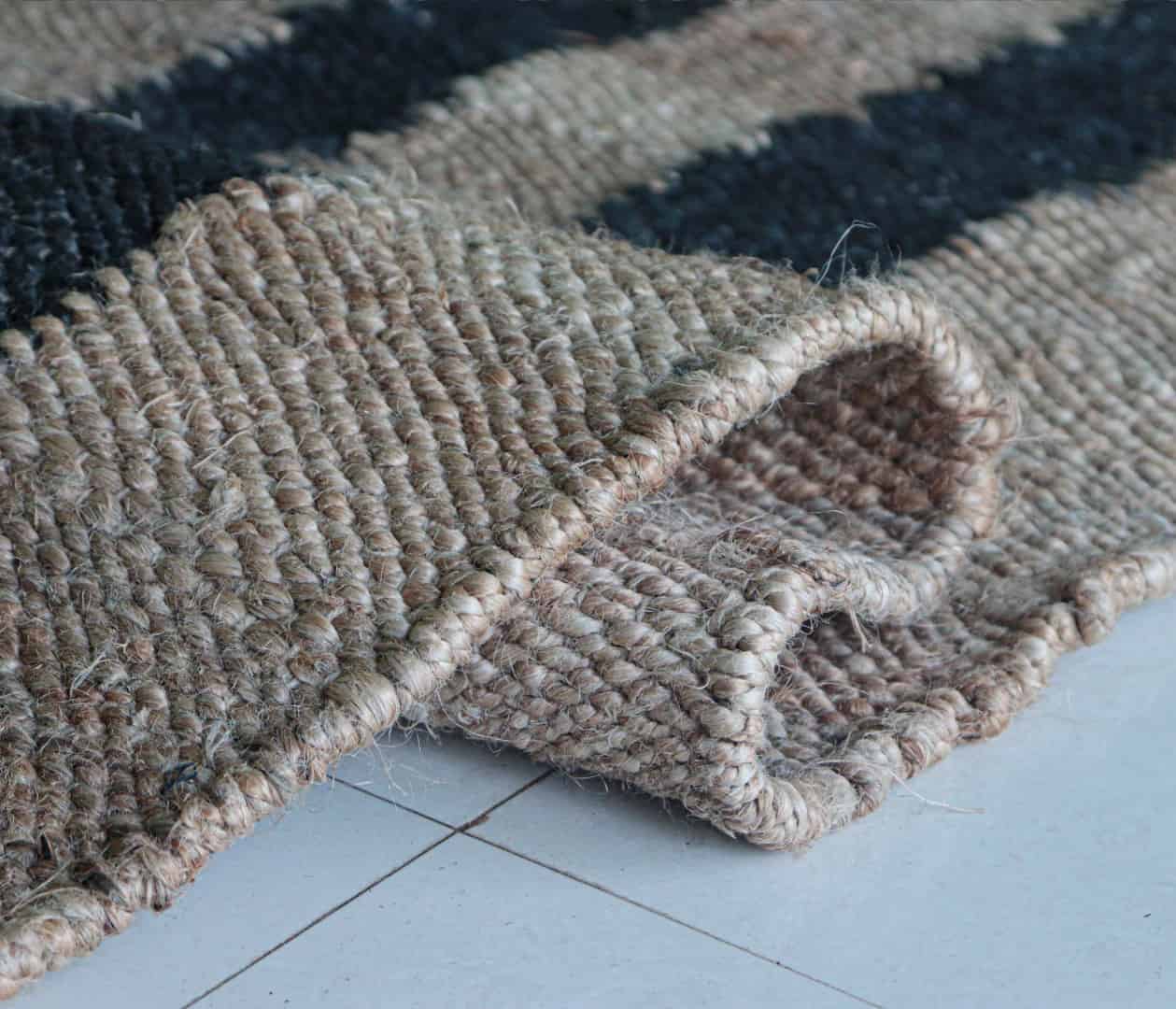 Indian Hand Woven Beige with Black Stripes Large Area Jute Hemp Runner Rug - Image 6