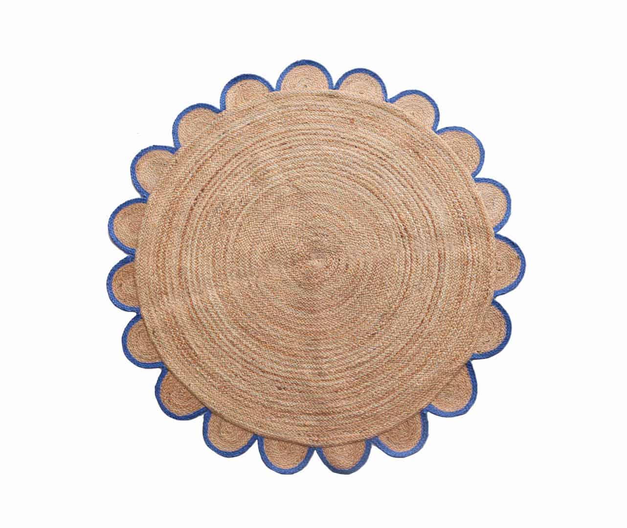 Handmade Braided Natural Jute Round Rug with Custom Color Scalloped Border - Image 6