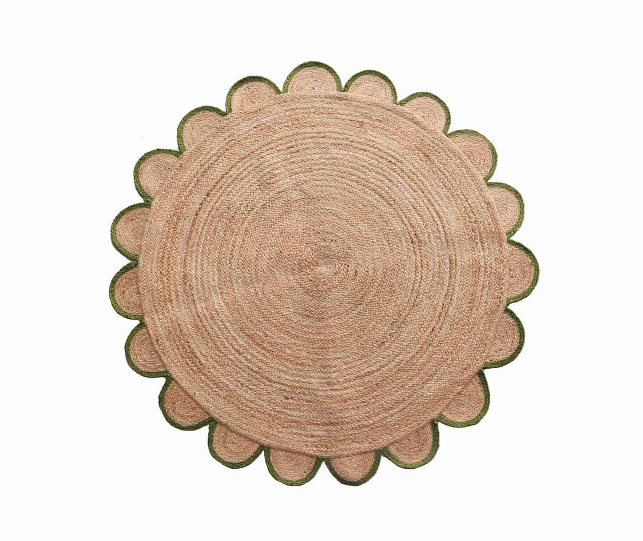 Handmade Braided Natural Jute Round Rug with Custom Color Scalloped Border - Image 7
