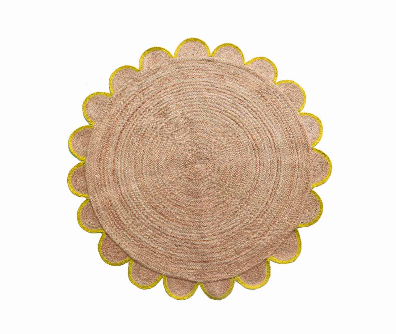 Handmade Braided Natural Jute Round Rug with Custom Color Scalloped Border - Image 9