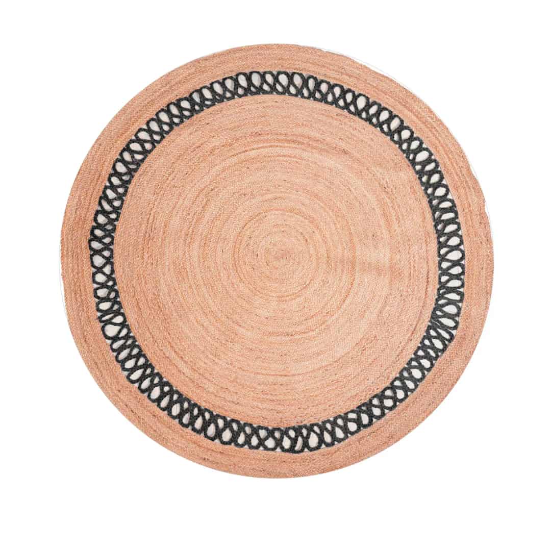 Indian Handmade Braided Home Decor Bohemian Round Jute Scalloped Rug with Custom Color Lattice Border - Image 7