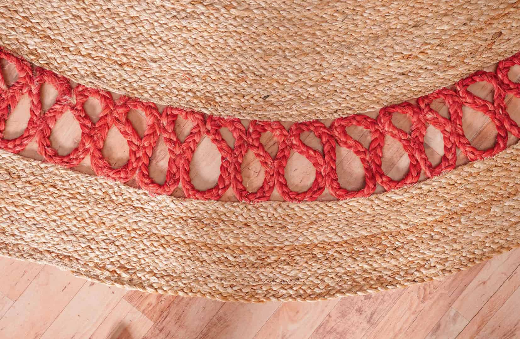 Indian Handmade Braided Home Decor Bohemian Round Jute Scalloped Rug with Custom Color Lattice Border - Image 6