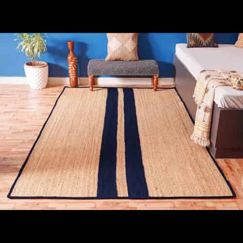 Eco-Friendly Rectangle Natural Jute Braided Rug with Customize Color Stripes  - Image 2