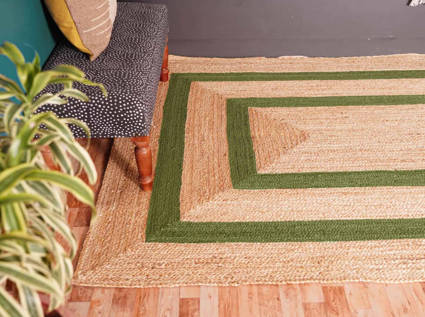 Indian Decorative Hand Braided Bohemian Natural Jute Rug with Custom Color Border - Image 6