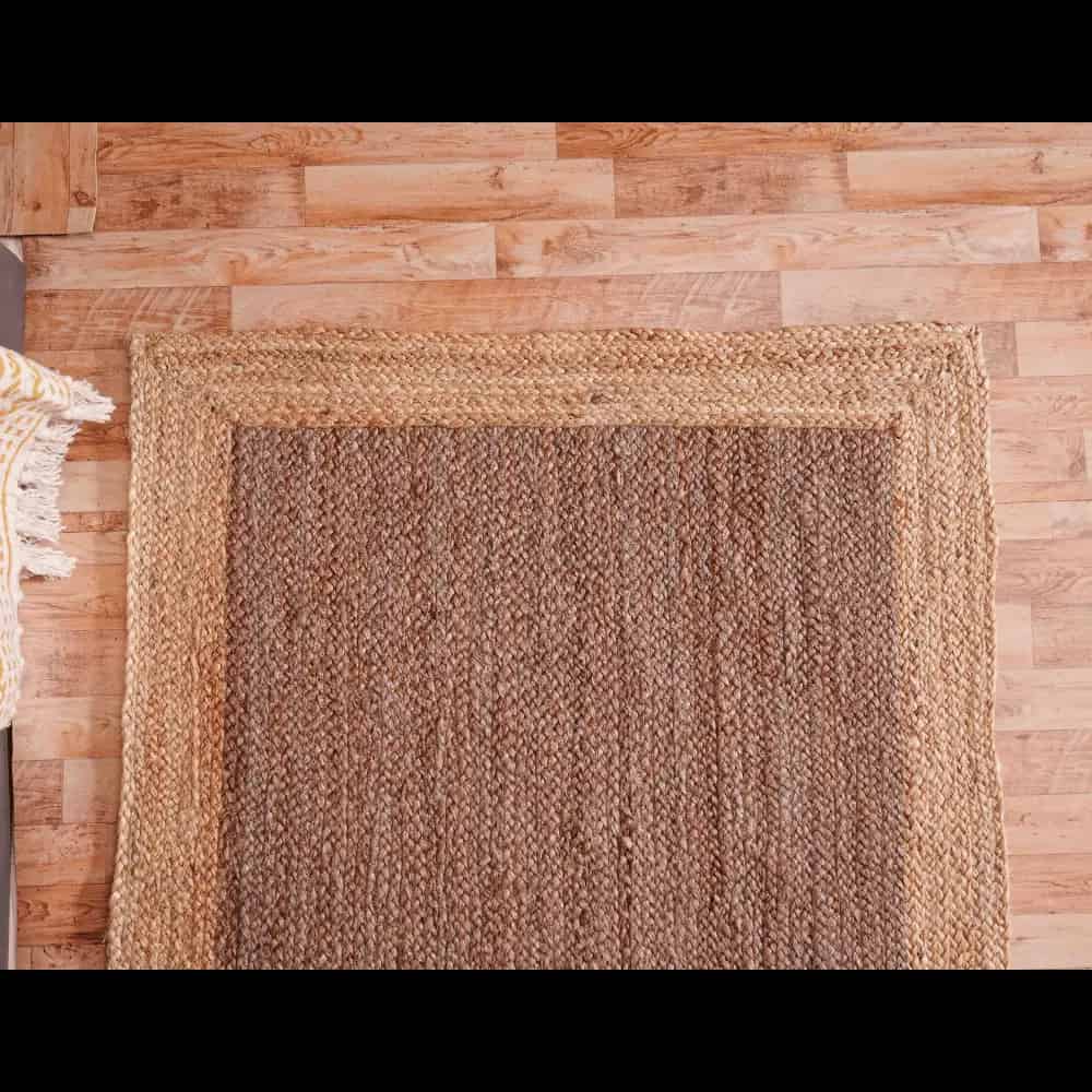 Hand Braided Rectangle Jute Rug Dark Grey Color With Beige Border  - Image 2