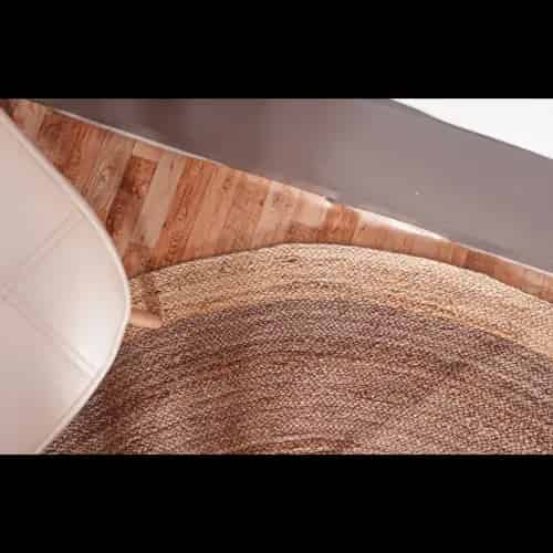 Handmade Grey And White Round Jute Rug with Beige Border  - Image 2