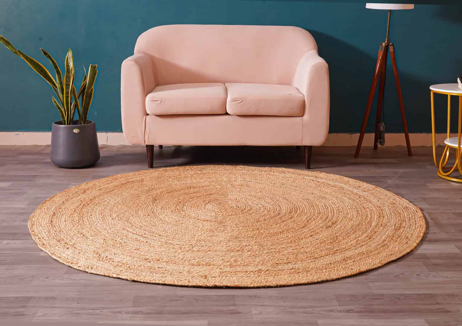 Home Decor Bohemian Handmade Braided Beige and White Jute Area Round Rug - Image 2