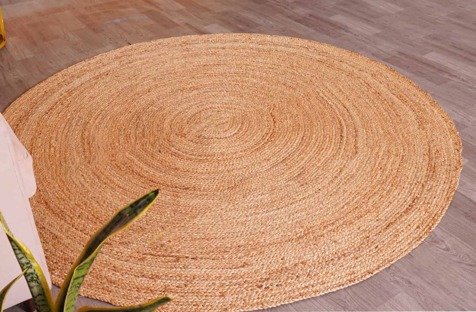 Home Decor Bohemian Handmade Braided Beige and White Jute Area Round Rug - Image 3