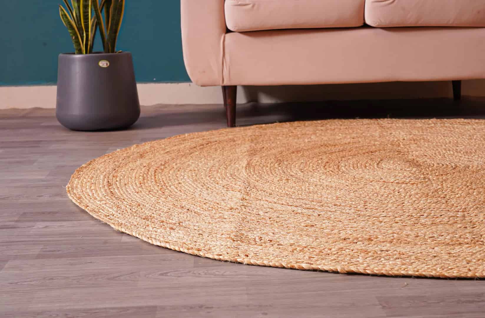 Home Decor Bohemian Handmade Braided Beige and White Jute Area Round Rug - Image 5