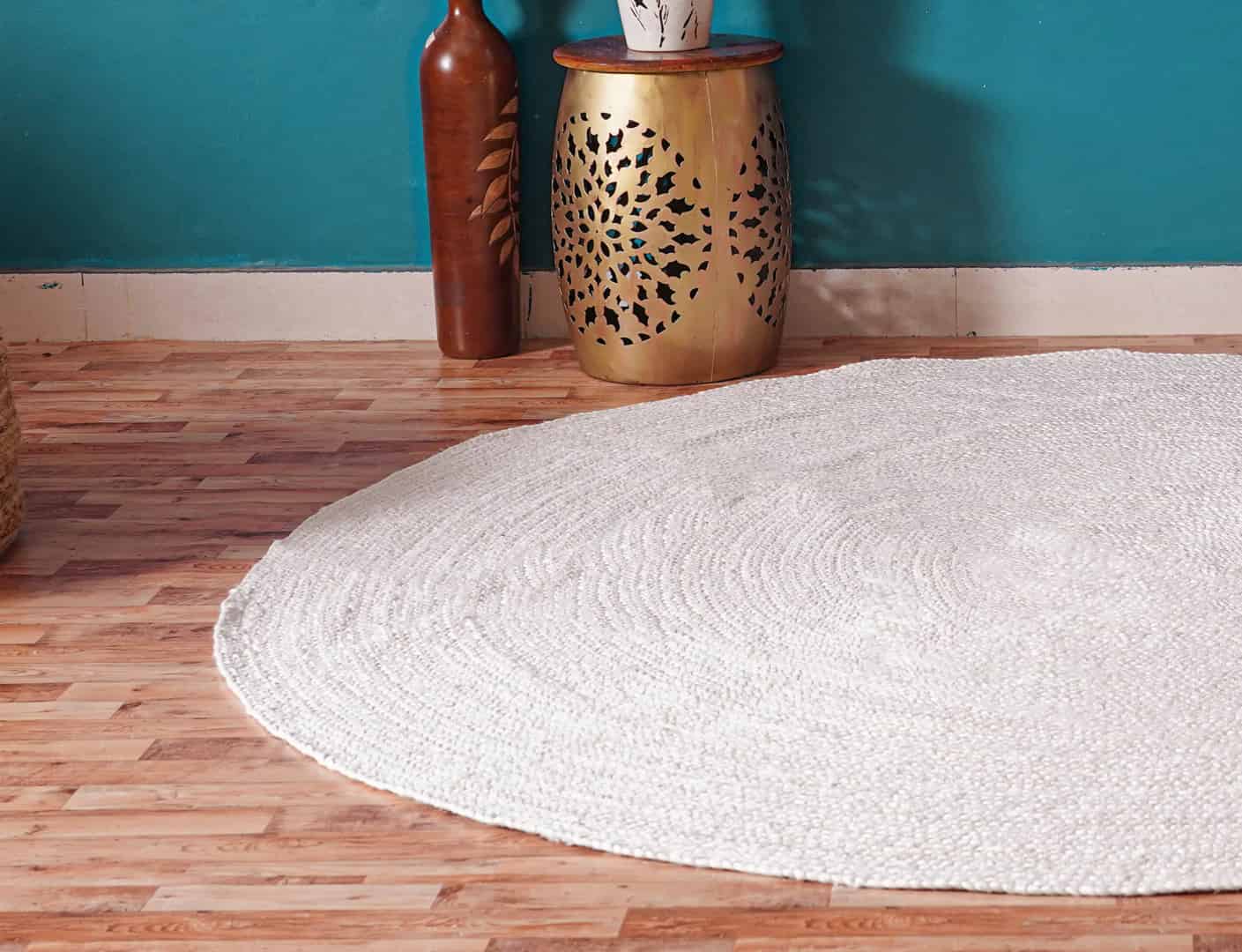 Home Decor Bohemian Handmade Braided Beige and White Jute Area Round Rug - Image 11