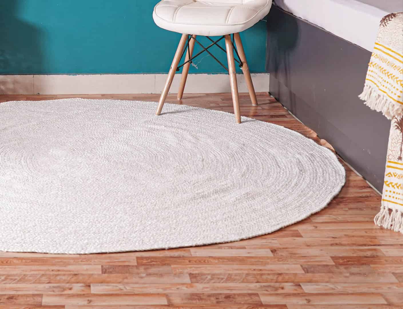 Home Decor Bohemian Handmade Braided Beige and White Jute Area Round Rug - Image 13