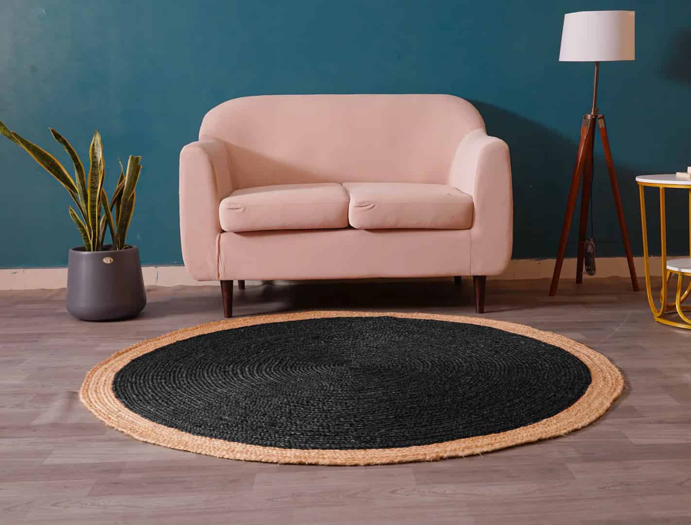 Porch Area Decor Hand Braided Custom Color Jute Round Rug with Beige Border - Image 2