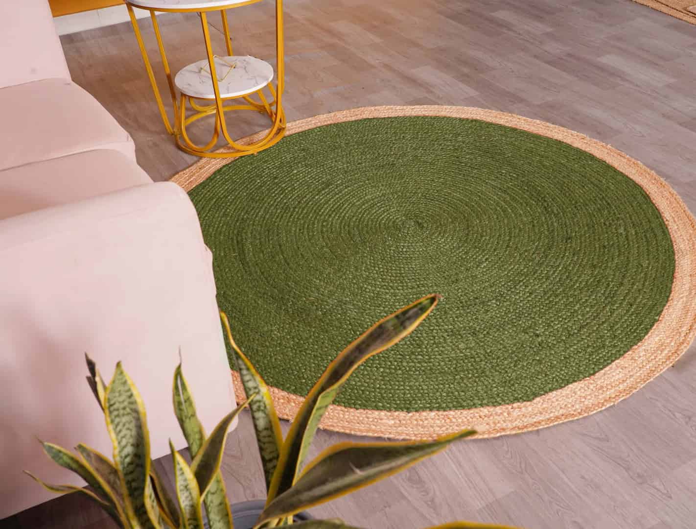 Hand Braided Custom Color Bohemian Jute Round Rug with Beige Border - Image 3