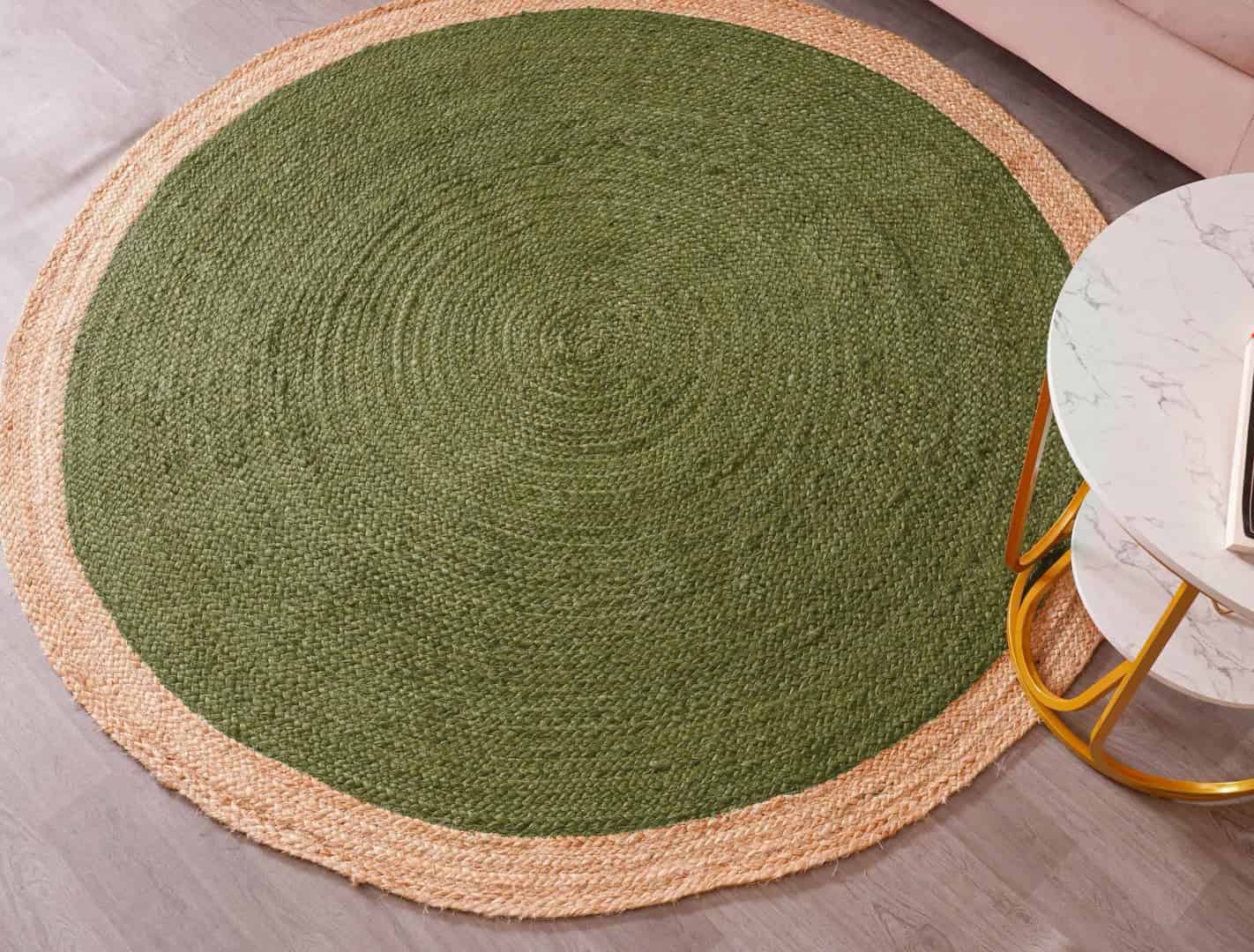 Hand Braided Custom Color Bohemian Jute Round Rug with Beige Border - Image 4