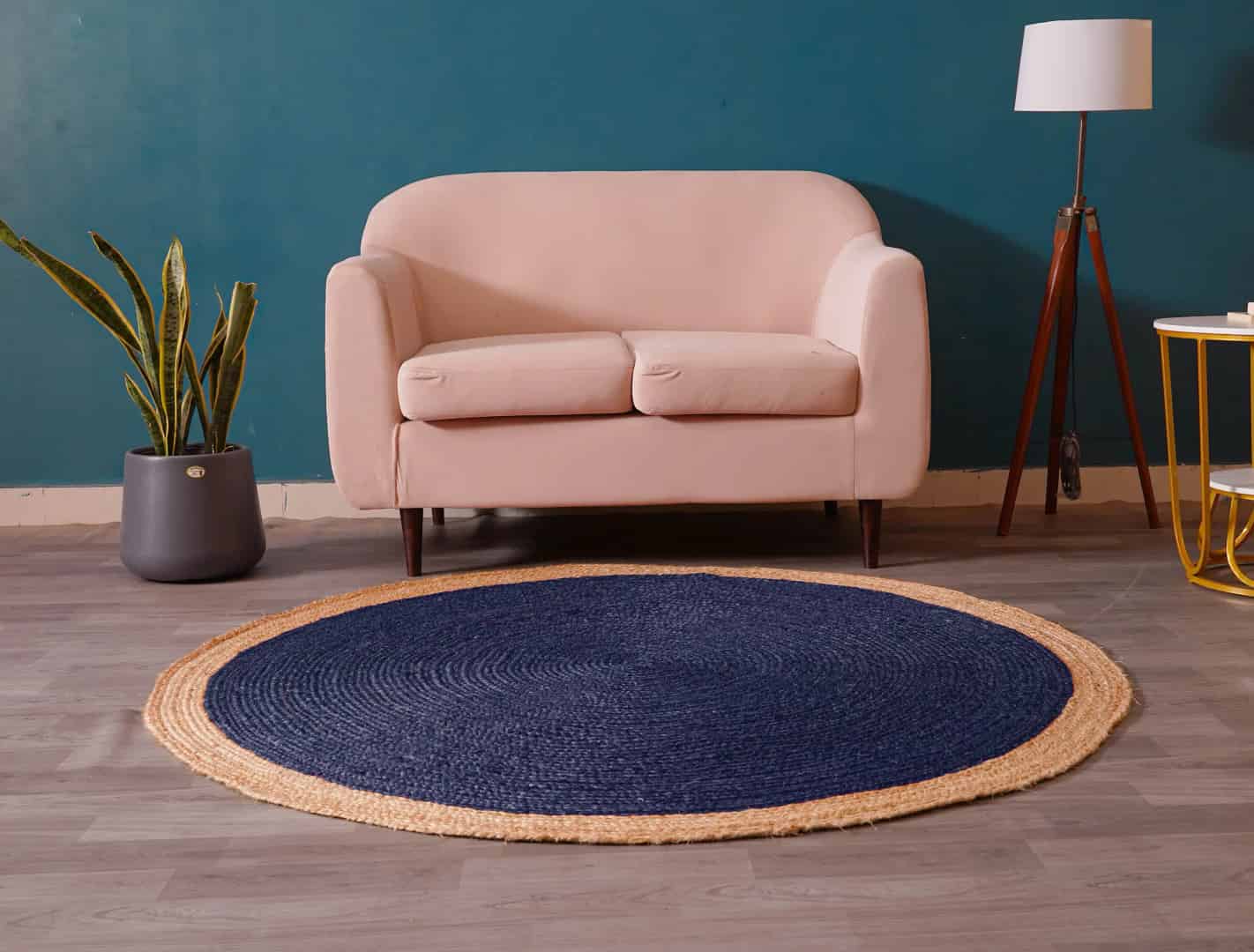 Decorative Handmade Bohemian Custom Color Jute Area Round Rug with Beige Border - Image 2