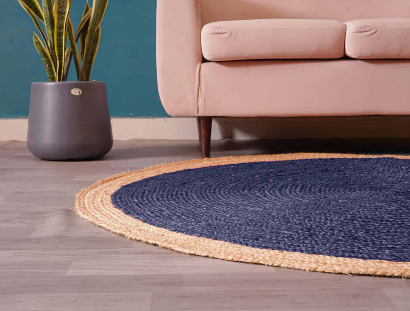 Decorative Handmade Bohemian Custom Color Jute Area Round Rug with Beige Border - Image 6