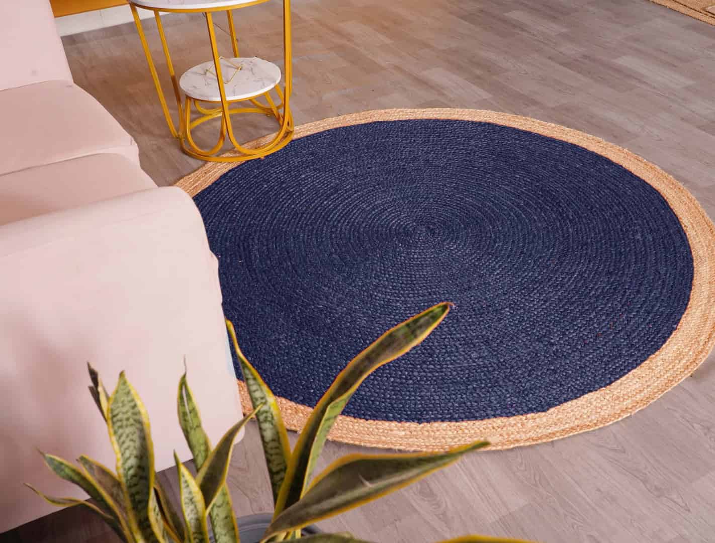 Decorative Handmade Bohemian Custom Color Jute Area Round Rug with Beige Border - Image 3