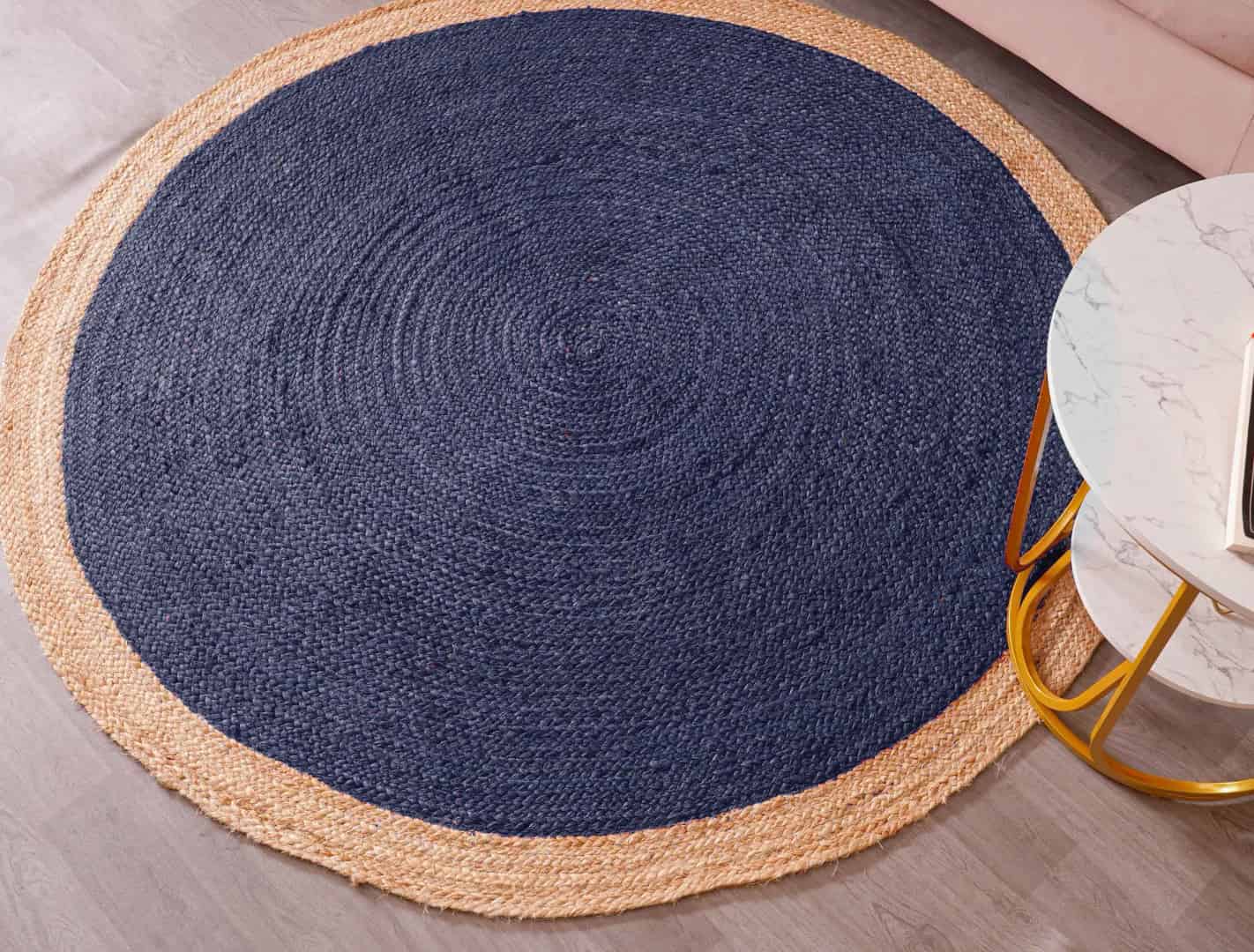 Decorative Handmade Bohemian Custom Color Jute Area Round Rug with Beige Border - Image 4