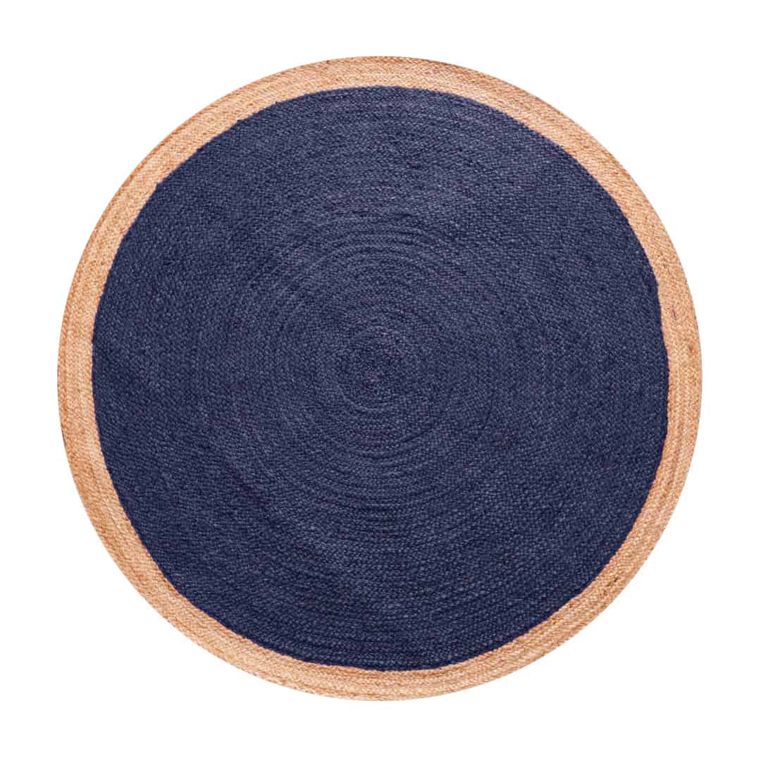 Decorative Handmade Bohemian Custom Color Jute Area Round Rug with Beige Border - Image 1