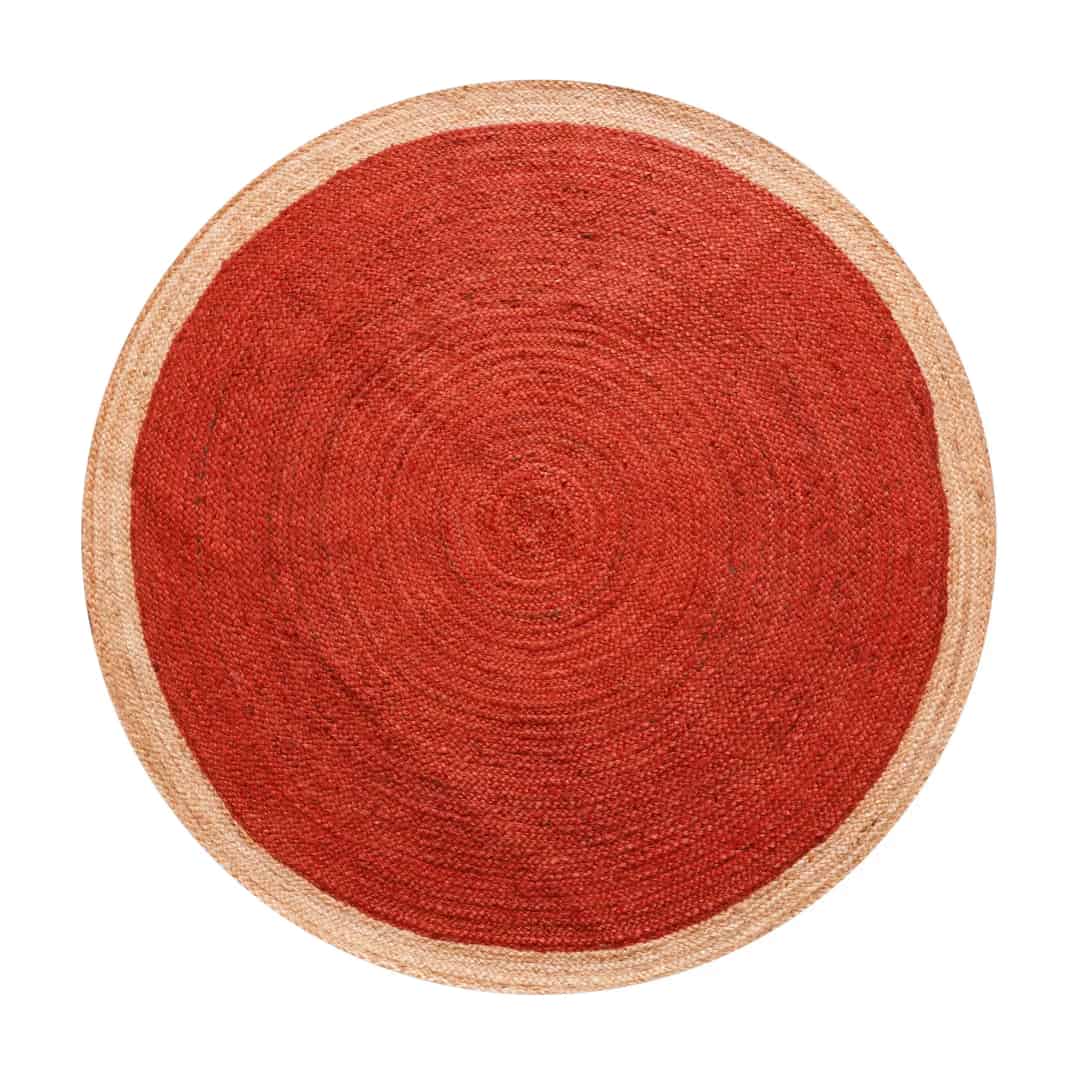 Decorative Handmade Bohemian Custom Color Jute Area Round Rug with Beige Border - Image 11