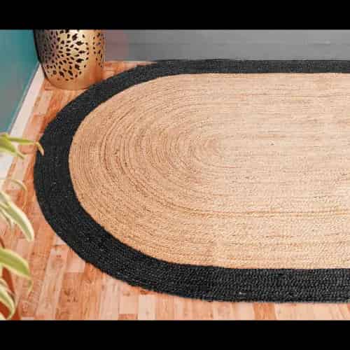 Hand Braided Oval Jute Rug Beige With Multicolor Border  - Image 4