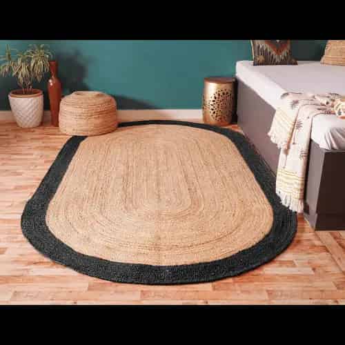 Hand Braided Oval Jute Rug Beige With Multicolor Border  - Image 5