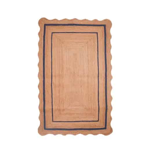 Bedroom Decor Handmade Natural Jute Braided Scalloped Rectangle Rug with Multicolor Border - Image 1