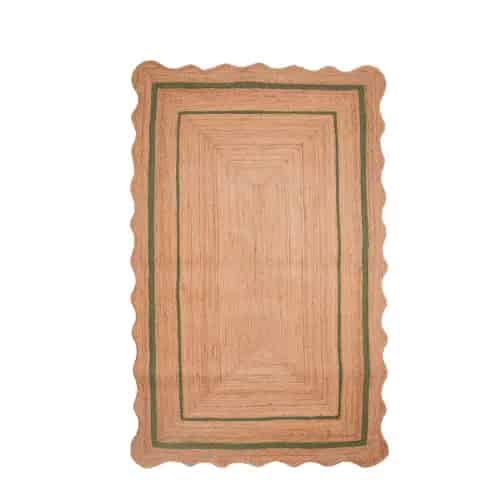 Wavy Edge Scalloped Hand Braided Natural Jute Rug with Customize Color Border - Image 1