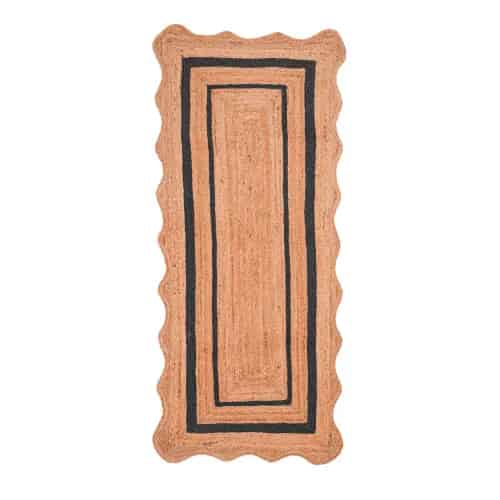 Boho Decor Customize Color Border Hand Braided Natural Scalloped Jute Runner Rug  - Image 1